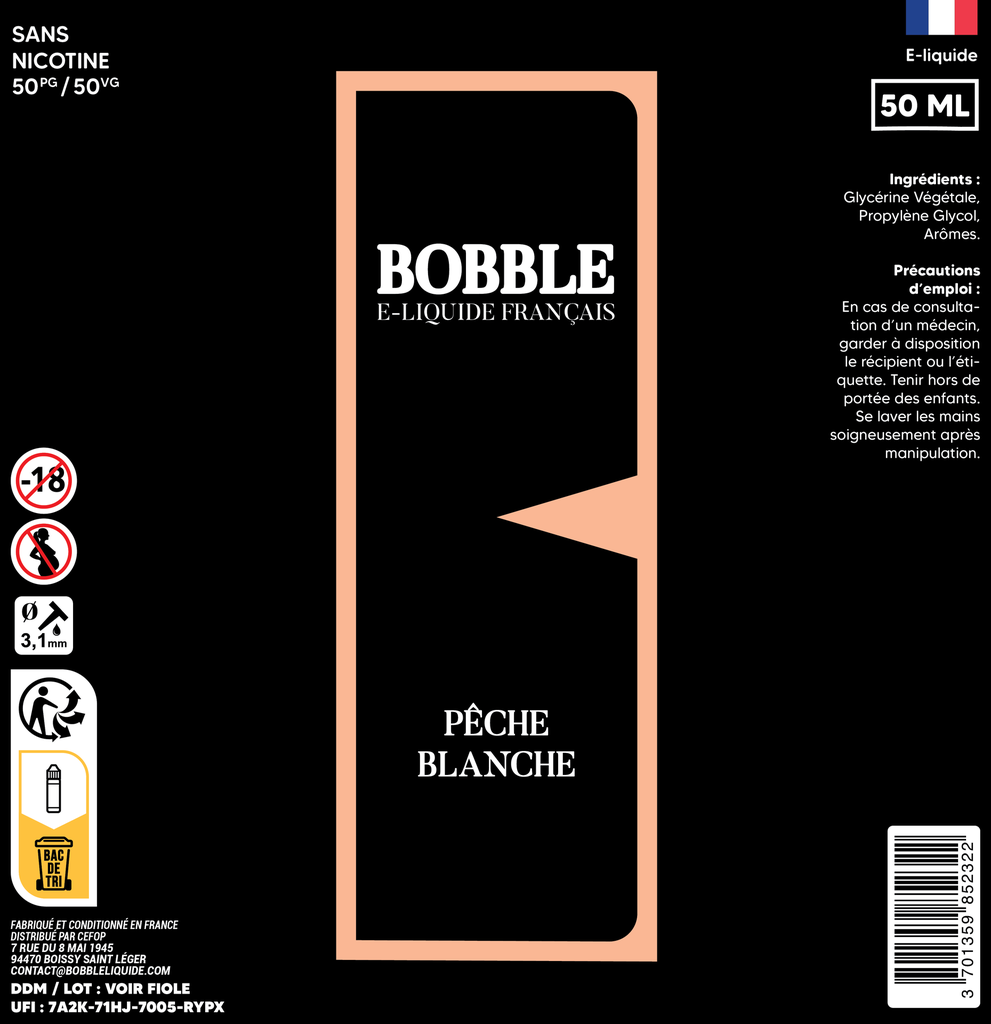 Bobble 50ml - Pêche Blanche 