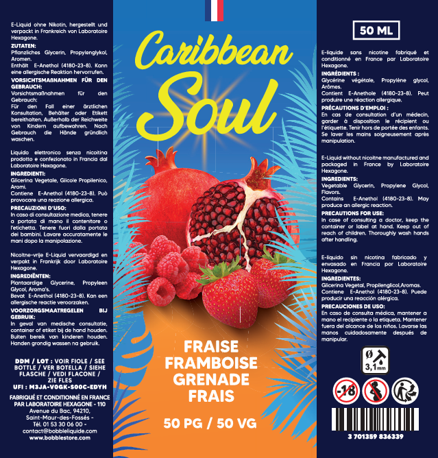 Caribbean Soul 50ml - Fraise Framboise Grenade Frais