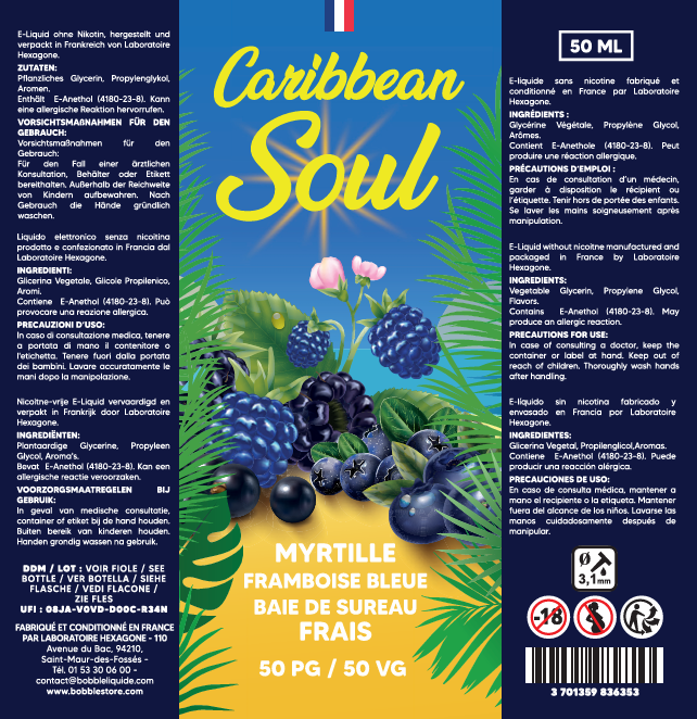 Caribbean Soul 50ml - Framboise Bleue Myrtille Baies de Sureau Frais