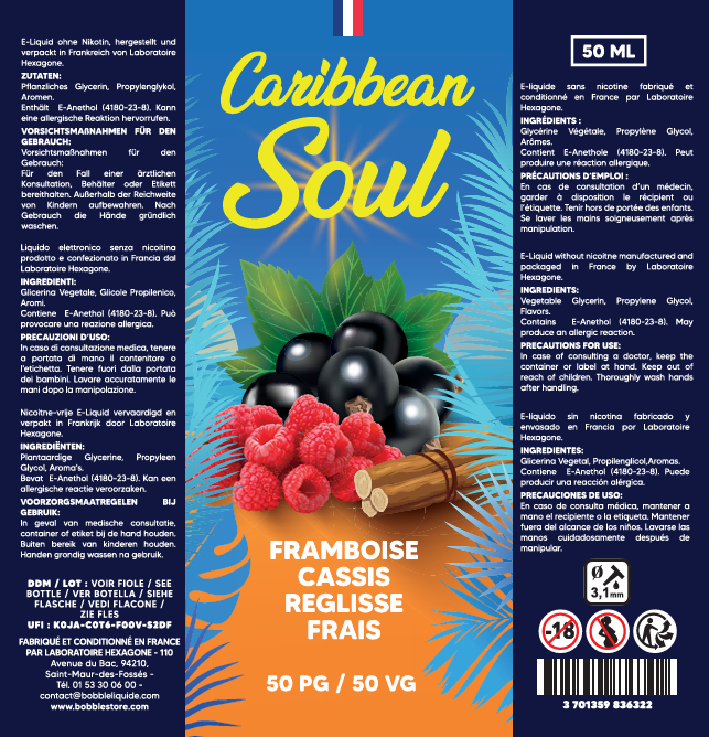 Caribbean Soul 50ml - Framboise Cassis Reglisse Frais