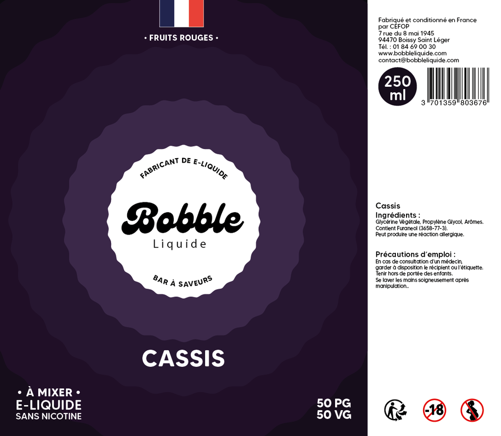 Bobble Bar 250ml Cassis