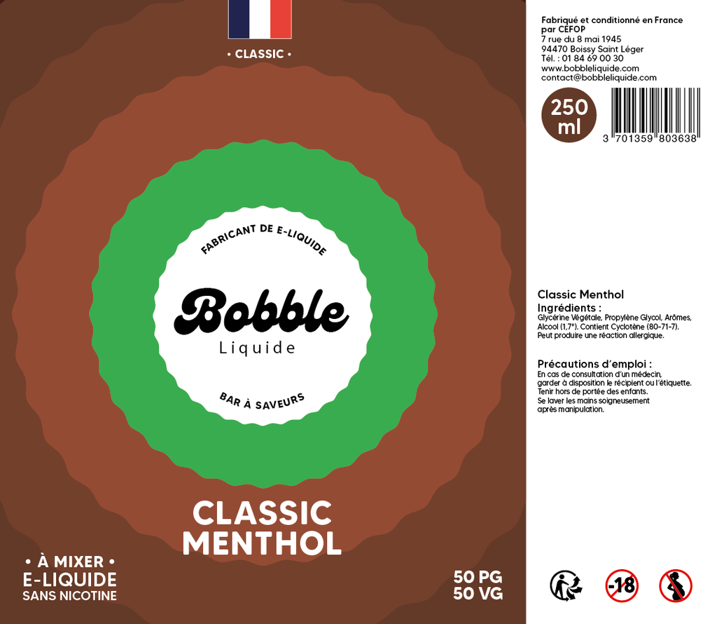Bobble Bar 250ml Classic Menthol