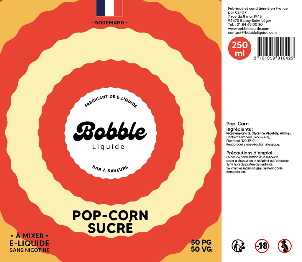 Bobble Bar 250ml Pop-Corn Sucré