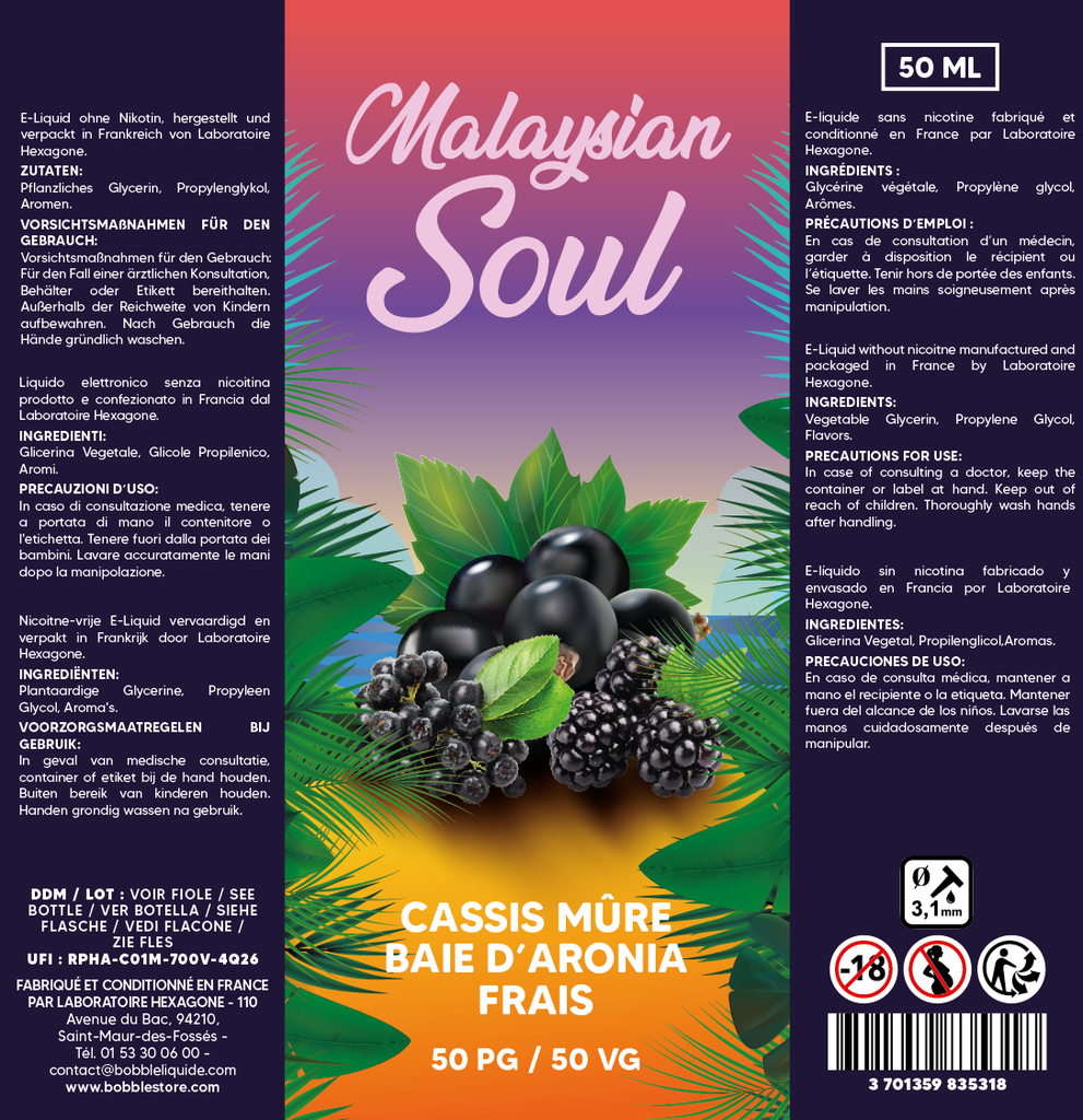 Malaysian Soul 50ml - Cassis Mûre Baies d'Aronia Frais