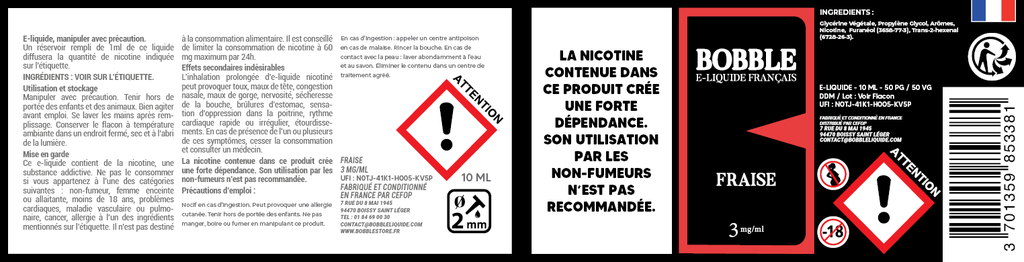 Bobble 10ml - Fraise (Boîte de 6)