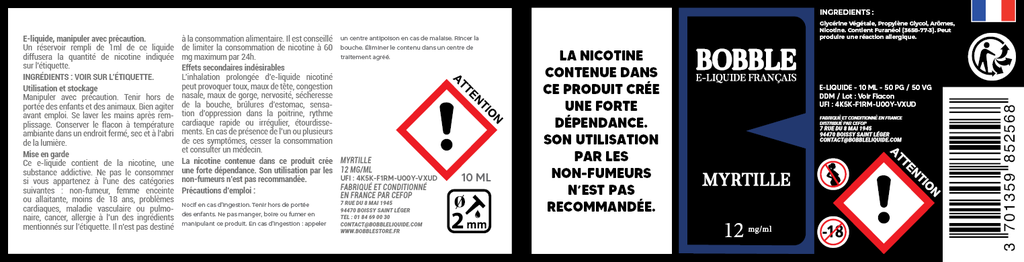 Bobble 10ml - Myrtille (Boîte de 6) 