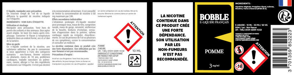 Bobble 10ml - Pomme (Boîte de 6)