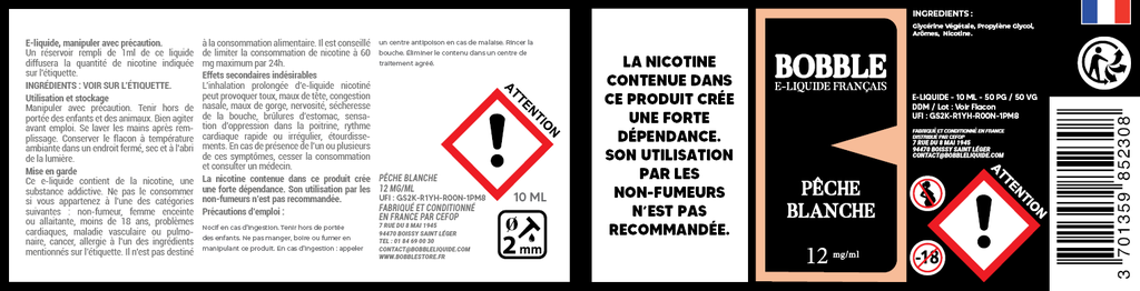 Bobble 10ml - Pêche Blanche