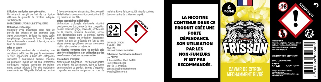 Frisson 10ml (Boite de 6) - Caviar de Citron Méchamment Givrée 