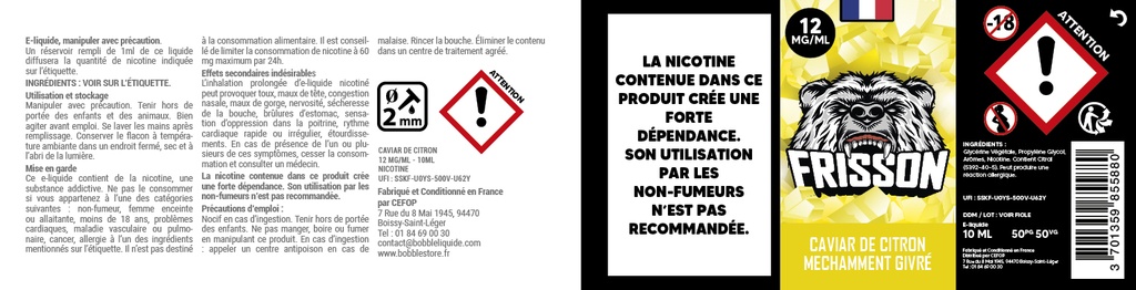 Frisson 10ml (Boite de 6) - Caviar de Citron Méchamment Givrée 