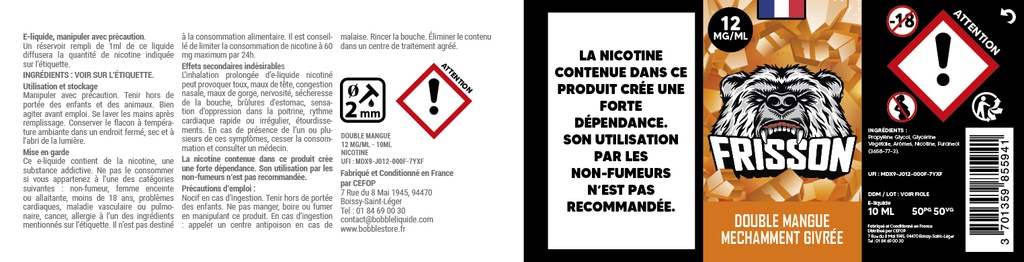 Frisson 10ml (Boite de 6) - Double Mangue Méchamment Givrée