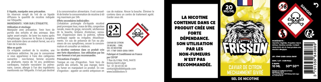 Frisson 10ml SDN (Boite de 6) - Caviar de Citron Méchamment Givrée 