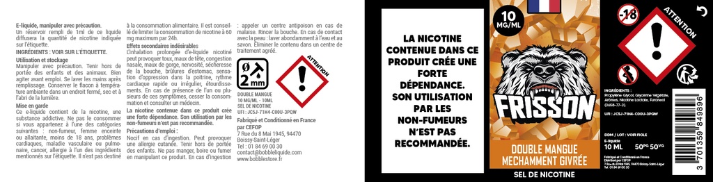 Frisson 10ml SDN (Boite de 6) - Double Mangue Méchamment Givrée