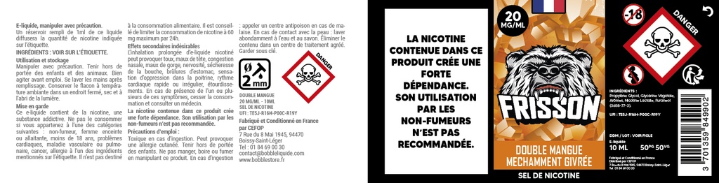 Frisson 10ml SDN (Boite de 6) - Double Mangue Méchamment Givrée