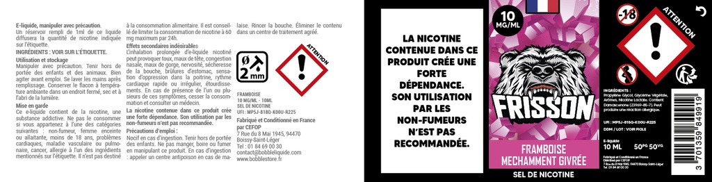 Frisson 10ml SDN (Boite de 6) - Framboise Méchamment Givrée 