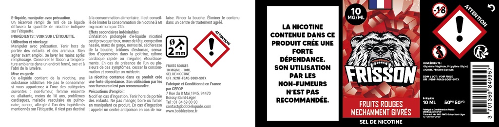 Frisson 10ml SDN (Boite de 6) - Fruits Rouges Méchamment Givrée 