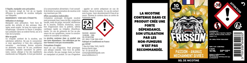 Frisson 10ml SDN (Boite de 6) - Passion Ananas Méchamment Givrée 