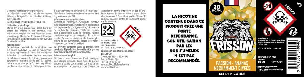 Frisson 10ml SDN (Boite de 6) - Passion Ananas Méchamment Givrée 
