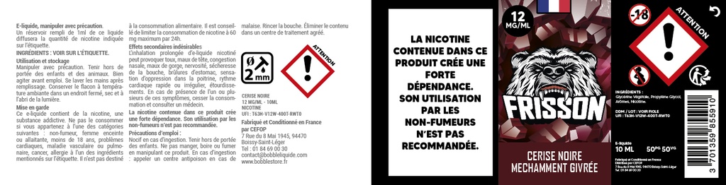 Frisson 10ml (Boite de 6) - Cerise Noire Méchamment Givrée  