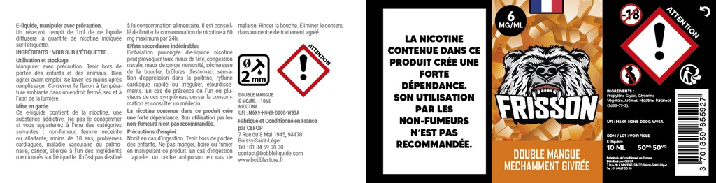 Frisson 10ml (Boite de 6) - Double Mangue Méchamment Givrée