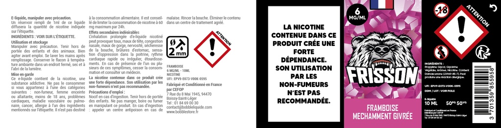 Frisson 10ml (Boite de 6) - Framboise Méchamment Givrée 