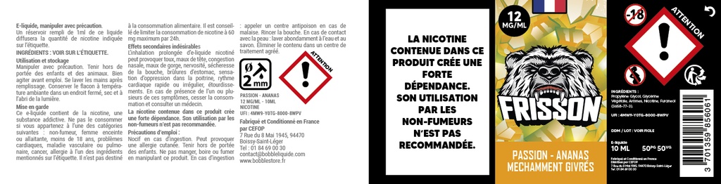 Frisson 10ml (Boite de 6) - Passion Ananas Méchamment Givrée