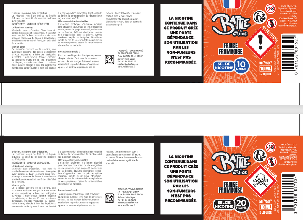 Battle Juice 10ml SDN - Fraise Framboise