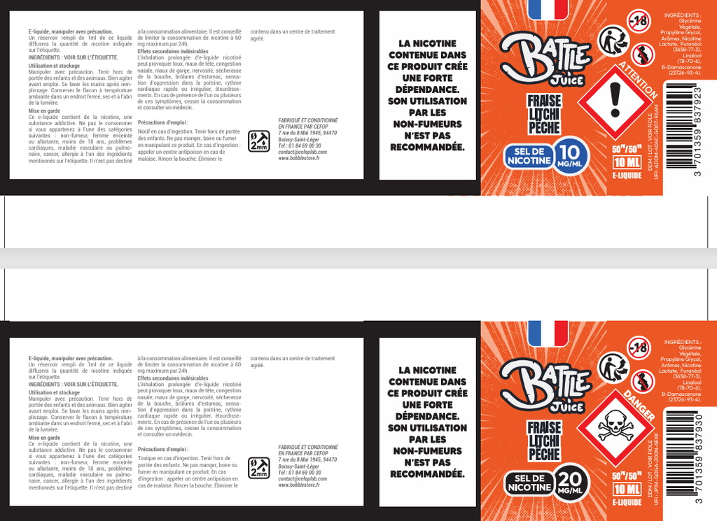 Battle Juice 10ml SDN - Fraise Litchi Pêche